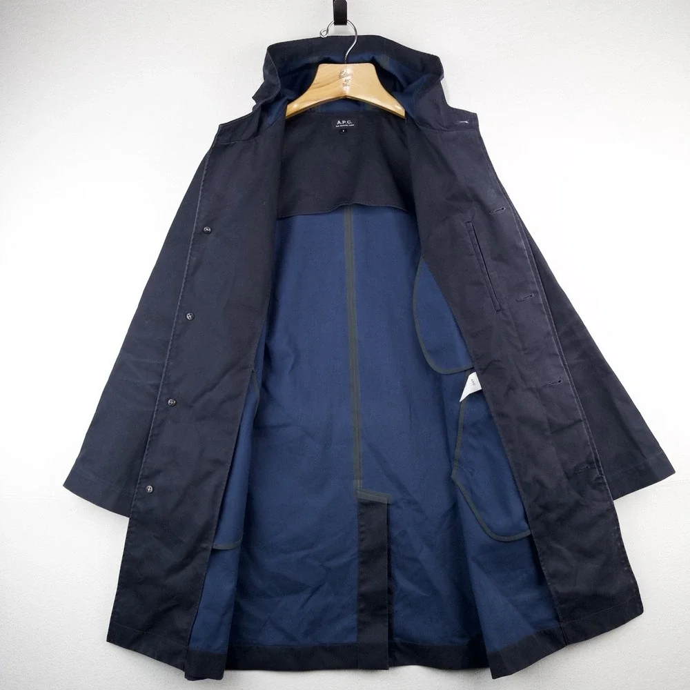 APC Navy Blue Hooded Trench Rain Coat Mac Parka Jacket Men's Small S
